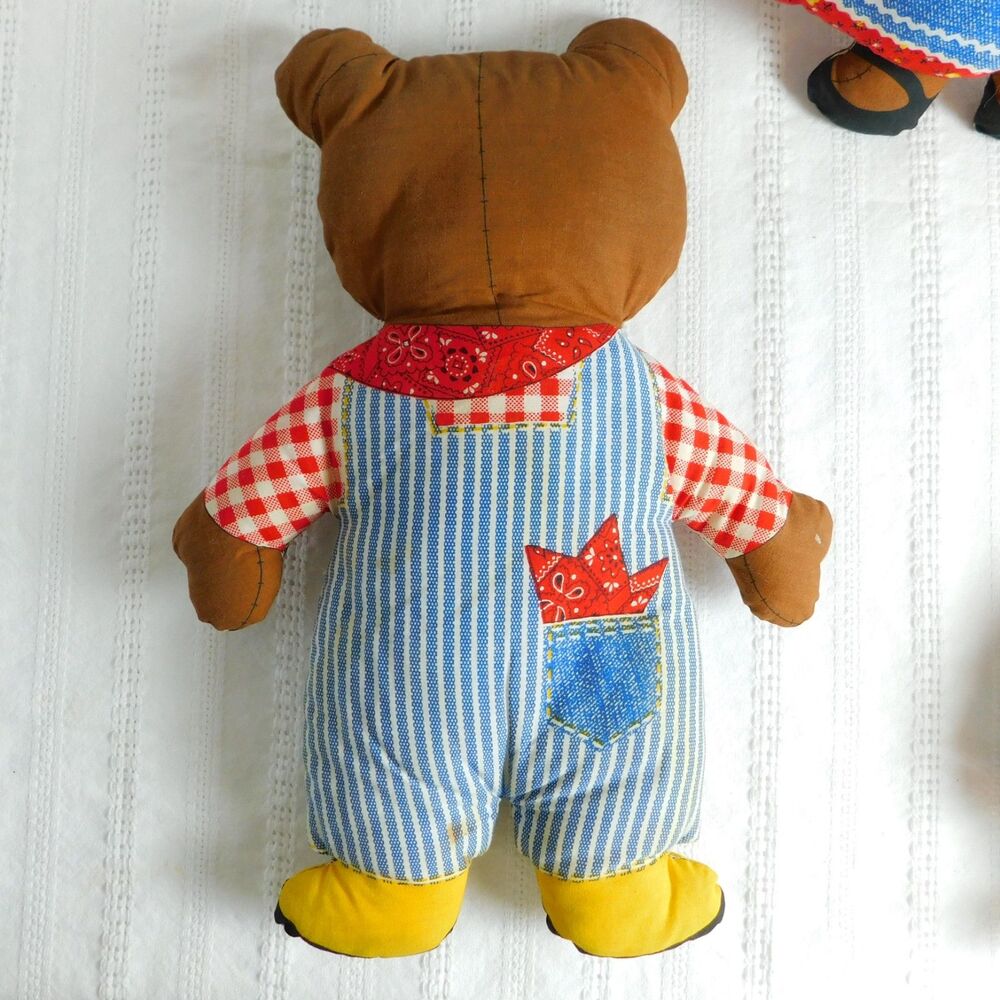 Bear Family Pillow Stuffed Plush Lot of 3, Cut & Sew Fabric 1970 Mr Mrs Vintage - Picture 4 of 14